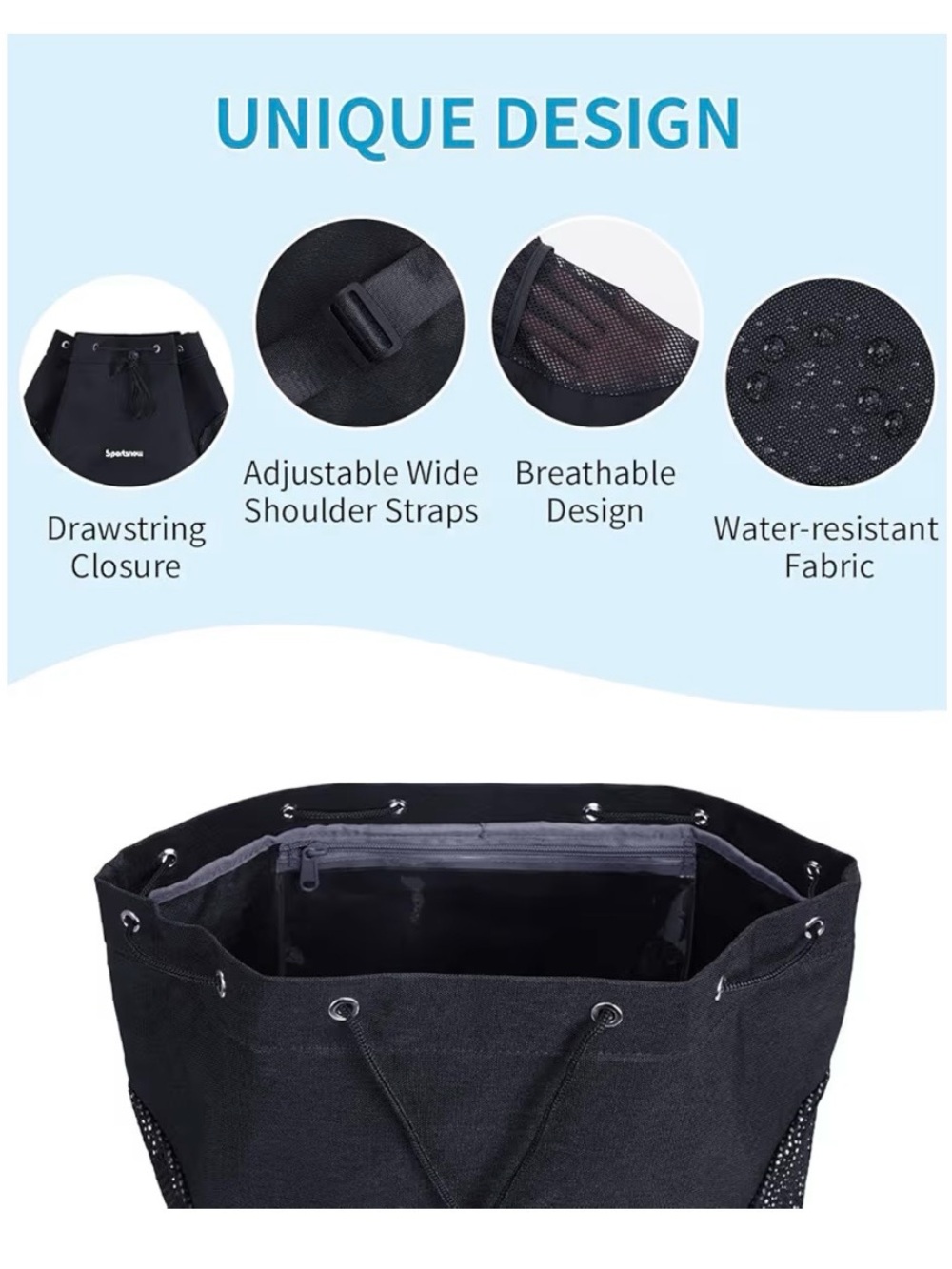 Black Drawstring Backpack - Picture 4 of 5